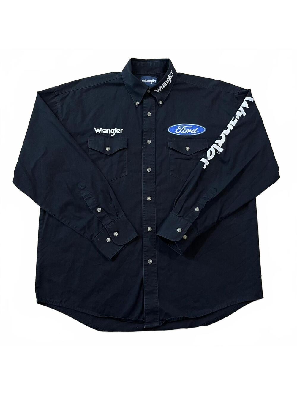 Wrangler Mens Ford Embroidered Long Sleeve Western Shirt Black Size Large